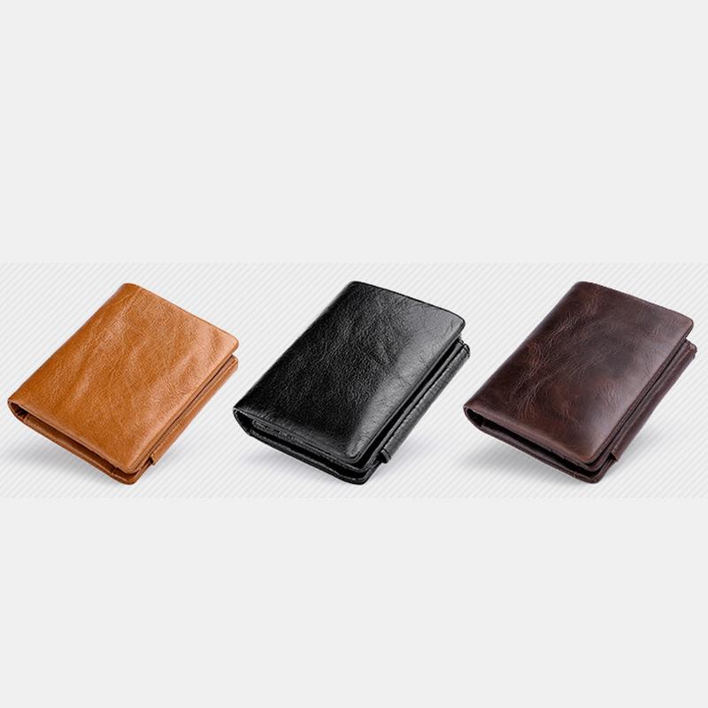 Dreifach gefaltete RFID-Geldbörse aus echtem Leder im Vintage-Stil