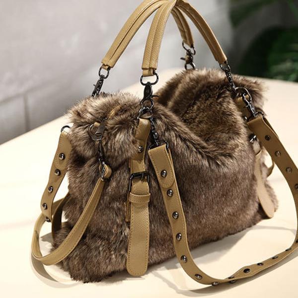 Damen Plüsch Elegante Schultertasche Tote Handtasche