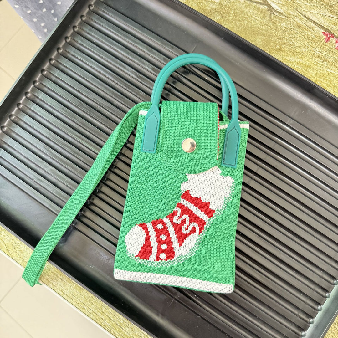 Handytasche im Weihnachtsstil für Damen, gestrickte Umhängetasche