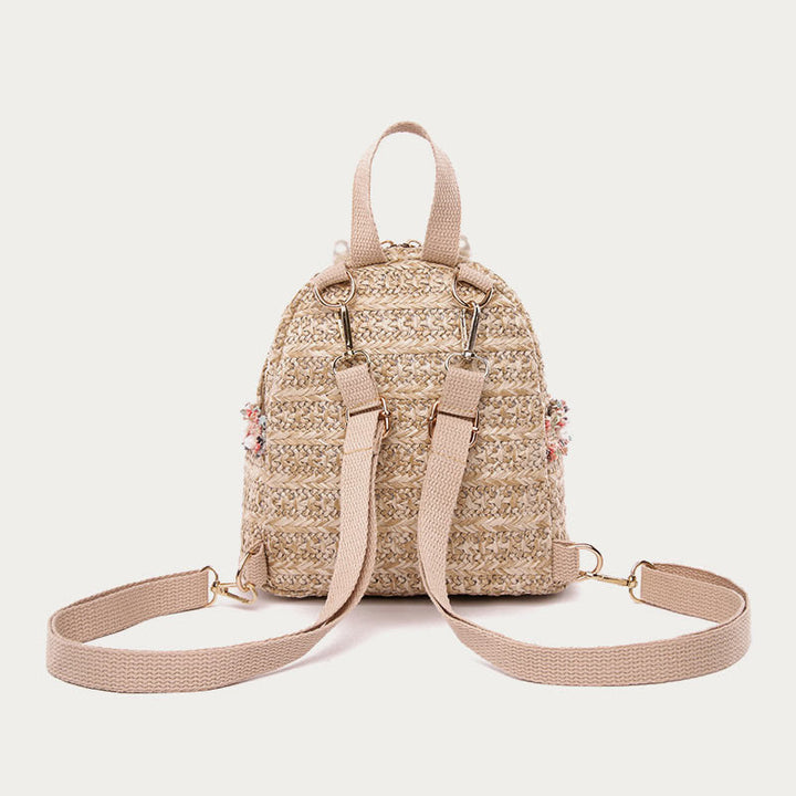 Strohrucksack für Damen, Mini-Tagesrucksack für den Außenbereich, leicht, lässig