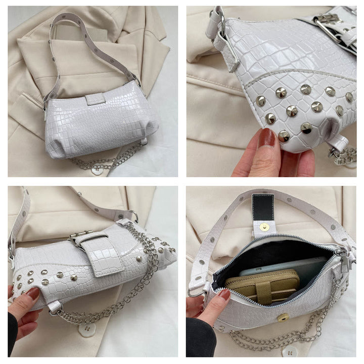 Umhängetasche für Damen, Krokodilmuster, Retro-Punk-Partytasche