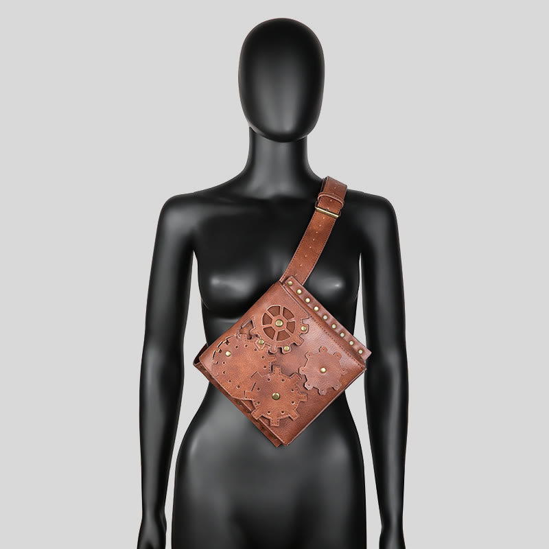 Retro-Gürteltasche für Damen, quadratische Handytasche in Zahnradform