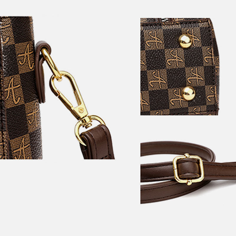 Klassische karierte Prägung Handtasche Damen Vegan Leder Retro Umhängetasche