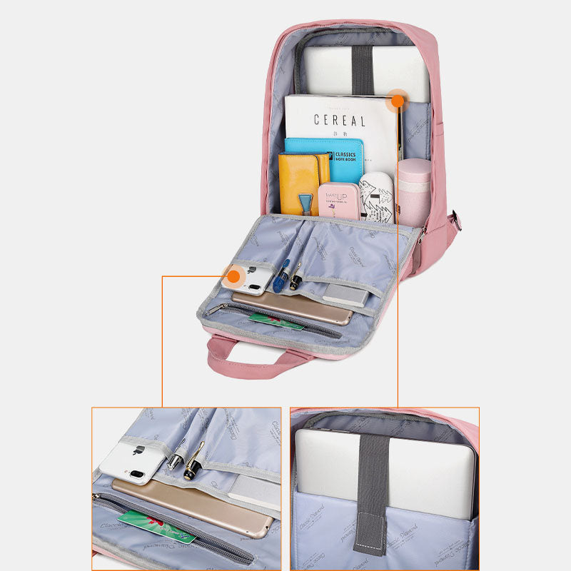 Modischer Patchwork-Rucksack mit Farbblockdesign und mehreren Taschen