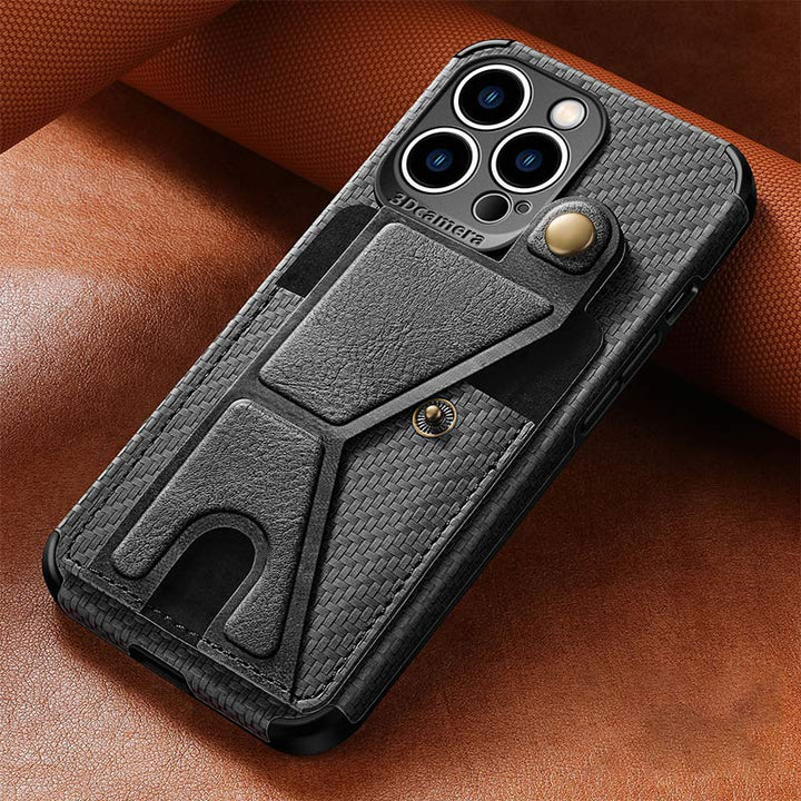 Stoßfeste, staubdichte Leder-Telefonhülle für iPhone mit Kartensteckplatz und Ständer