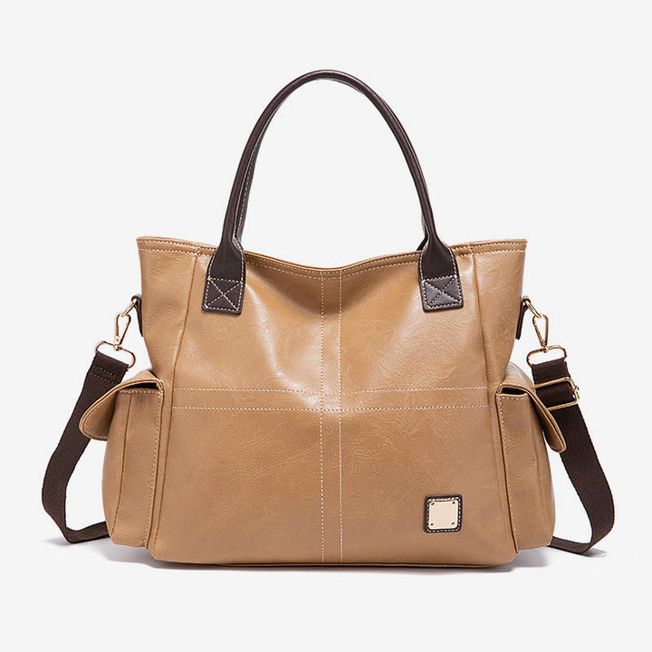 Einfarbige Tote Cross Pattern Ölwachs Leder Damen Handtasche