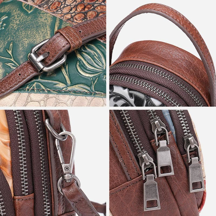 Handytasche für Damen, Umhängetasche aus Leder mit zufälligen Nähten und Farbe