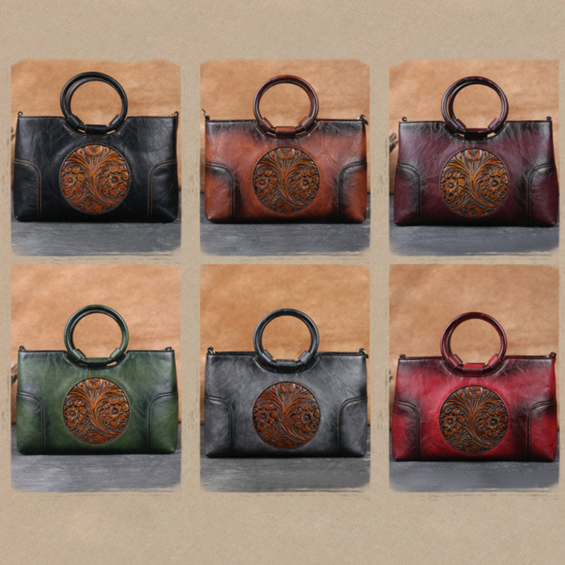 Luxuriöse Top-Henkeltasche mit Vintage-Prägung und Blumenmuster