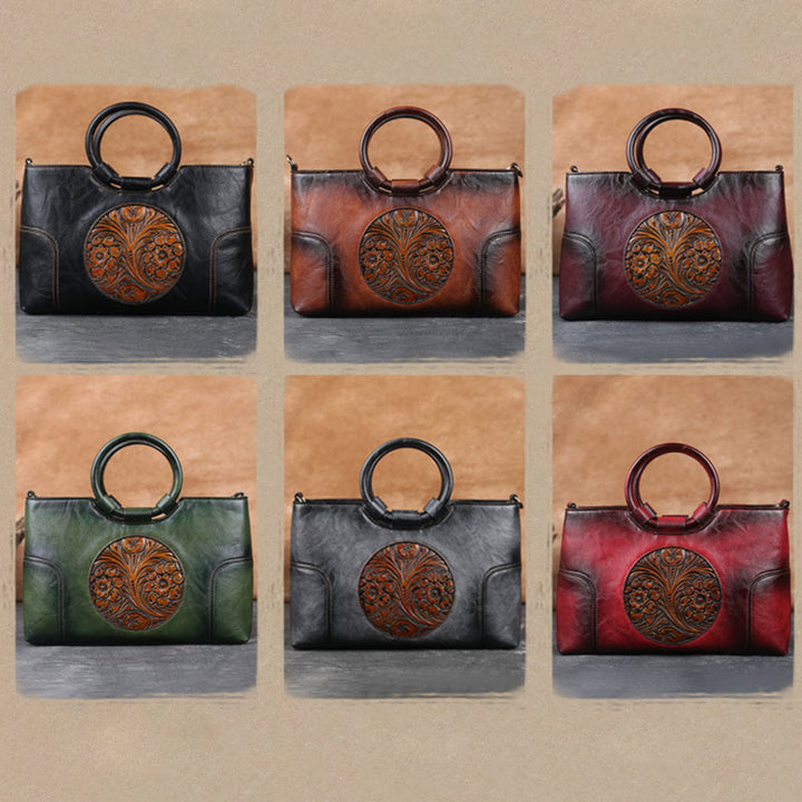 Luxuriöse Top-Henkeltasche mit Vintage-Prägung und Blumenmuster