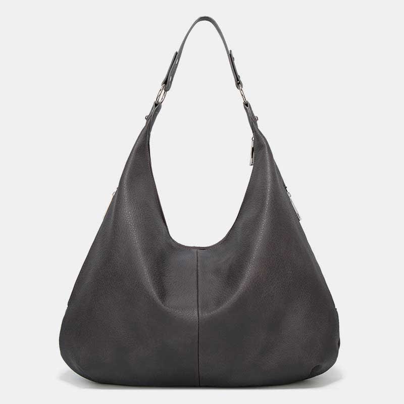 Große Hobo-Tasche aus weichem Leder, Handtasche, Tragetasche für den Alltag für Damen - Dunkelgrau - image 18