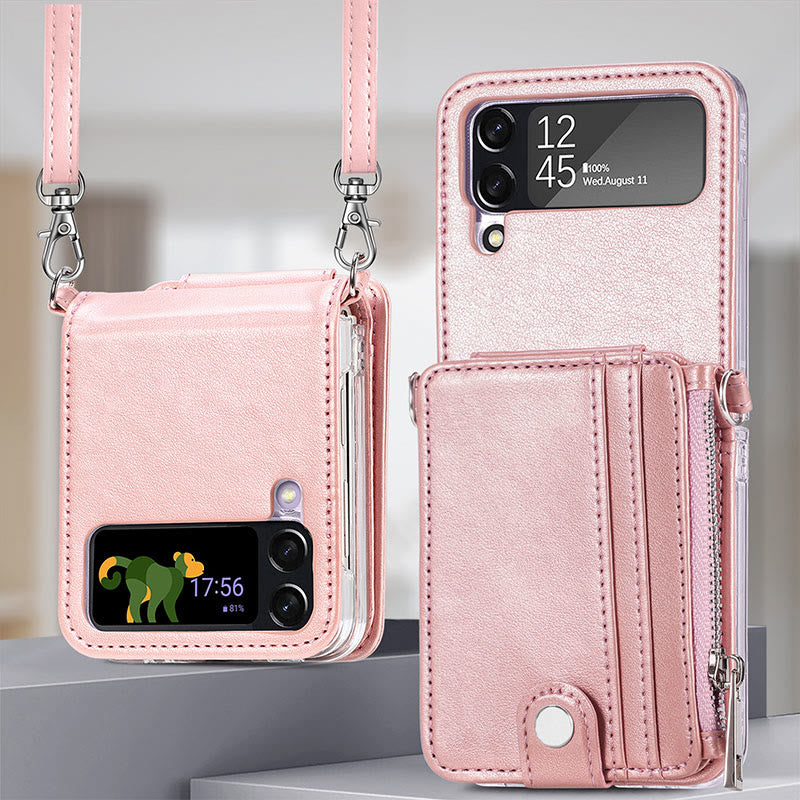 Handyhülle für Z Flip3, PU-Leder, Umhängetasche, faltbare Brieftasche