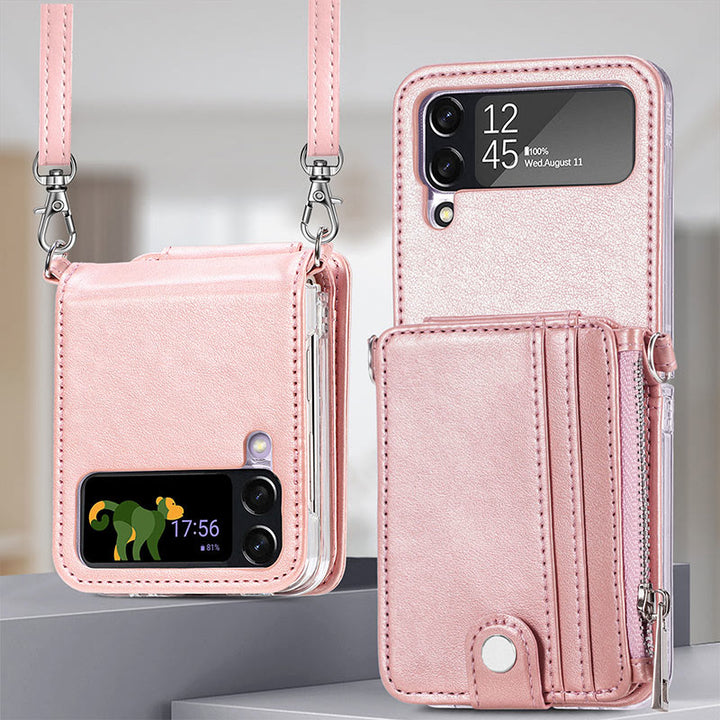 Handyhülle für Z Flip3, PU-Leder, Umhängetasche, faltbare Brieftasche