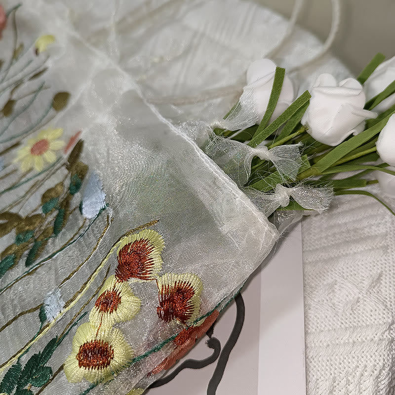 Handtasche für Damen, Netzstoff, handbestickte Blumen, tragbare Umhängetasche