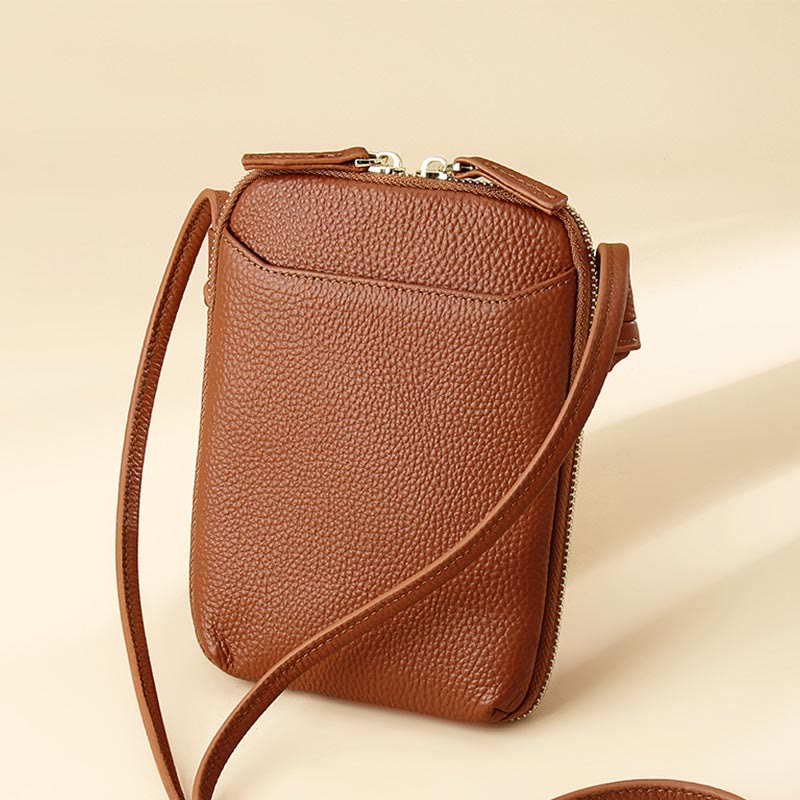 Mini-Telefontasche, einfache karierte Umhängetasche aus Leder für Damen
