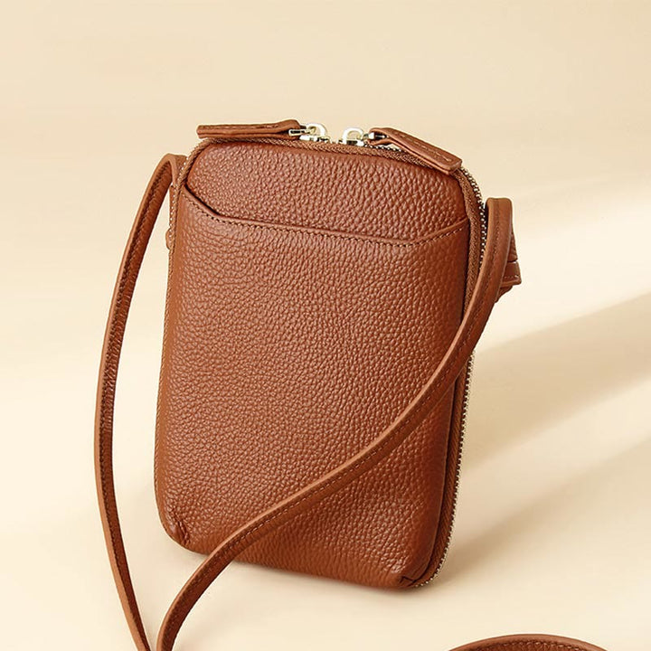 Mini-Telefontasche, einfache karierte Umhängetasche aus Leder für Damen