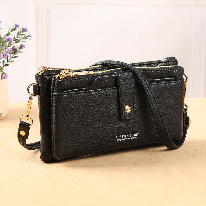 Handytasche mit zwei Fächern für Damen, multifunktionale Umhängetasche aus Leder