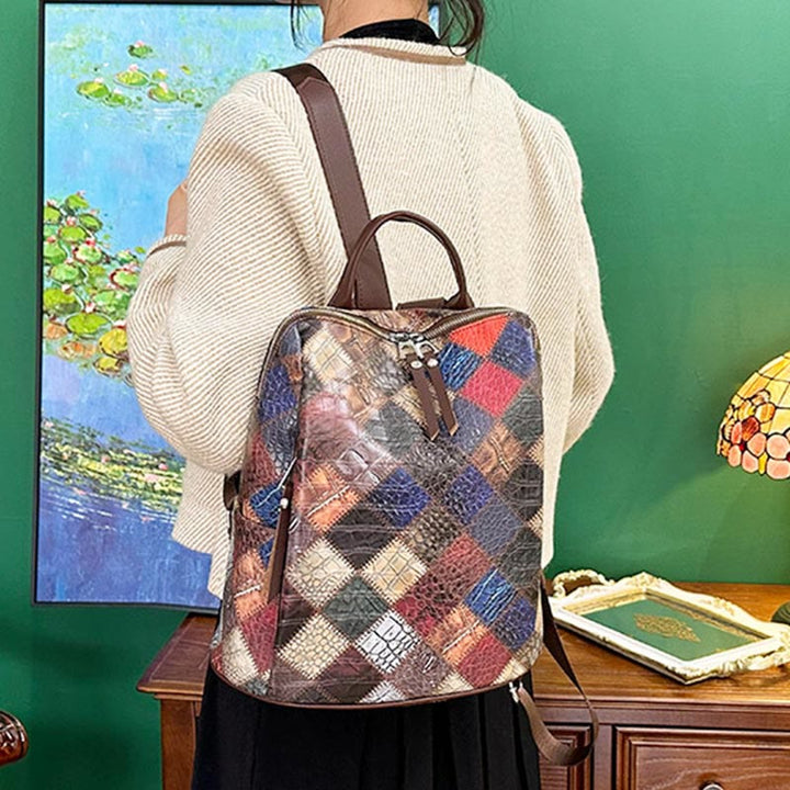 Rucksack für Frauen, Farbe Mosaik, einfaches Gittermuster, Reisetasche