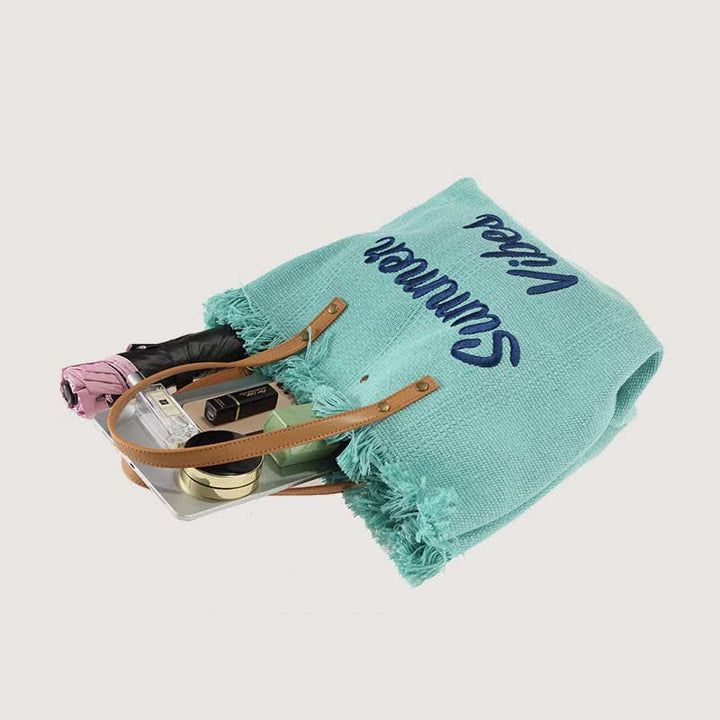 Canvas-Einkaufstasche, Sommer-Signatur, extragroße Schulterhandtasche, Geldbörsen