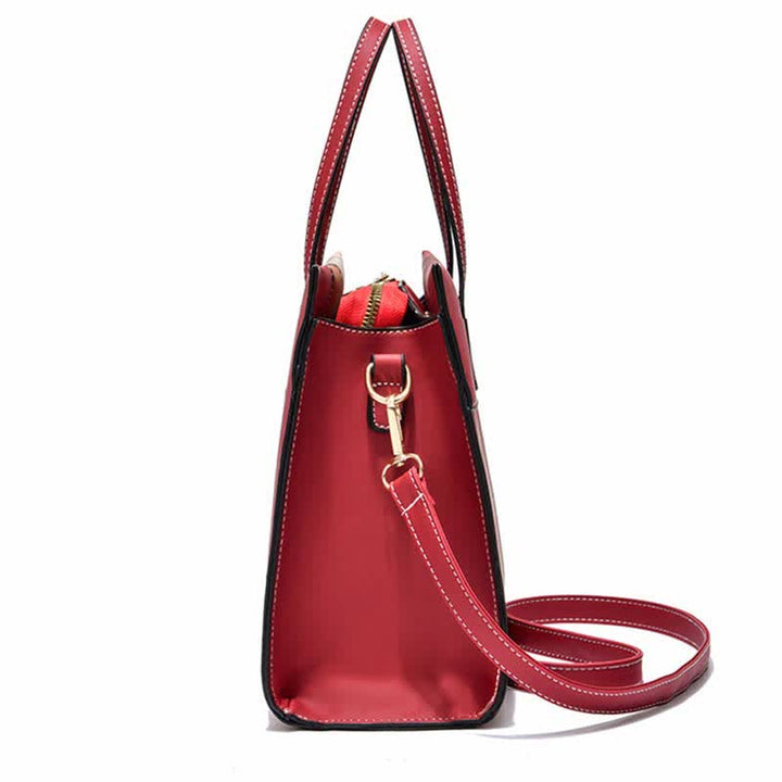 Damen Handtasche aus Leder mit Henkel, modisch, mit Farbblock-Muster, Umhängetasche