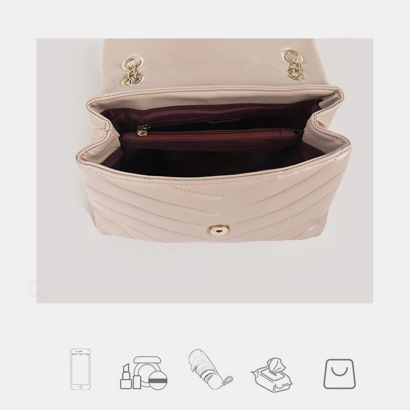 Umhängetasche für Damen, weiche Metallkette, V-förmige Kettenhandtasche