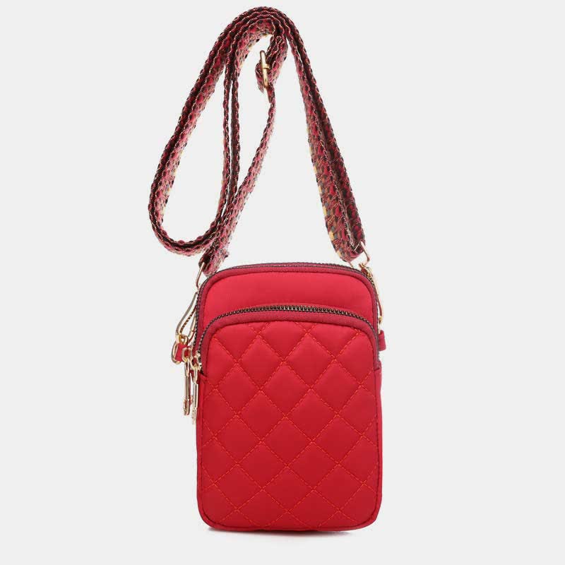 Gesteppte Umhängetasche mit dreifachem Reißverschluss, Handytasche, Schultertasche für Frauen und Mädchen