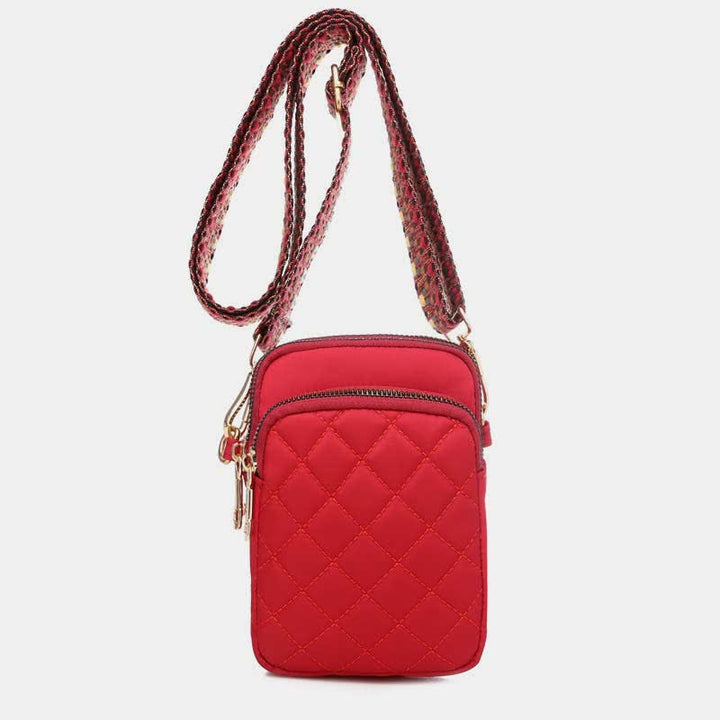 Gesteppte Umhängetasche mit dreifachem Reißverschluss, Handytasche, Schultertasche für Frauen und Mädchen