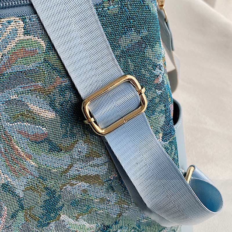 Rucksack aus Canvas mit Ölgemälde-Motiv, Retro-Hahnentrittmuster, großer Studenten-Tagesrucksack