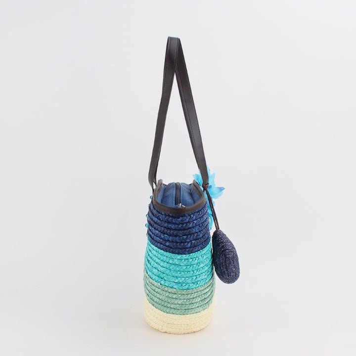 Sommerblumen-Strandtasche aus gewebtem Stroh, Reisetasche