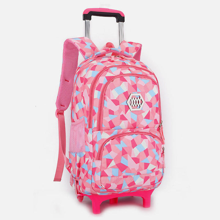 Schultasche mit Rollenden Rädern für Jungen und Mädchen, bunt bedruckter Rucksack
