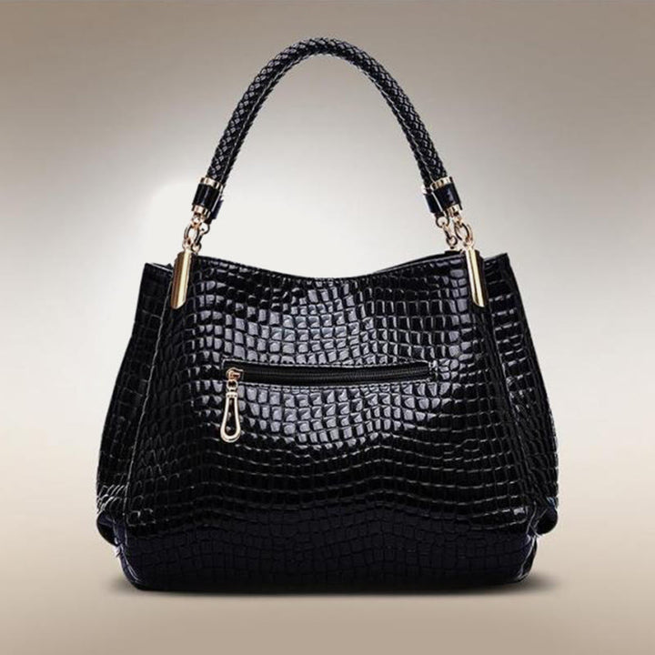 Minimalistische Damen-Tasche mit Henkel und Krokodilmuster aus veganem Leder