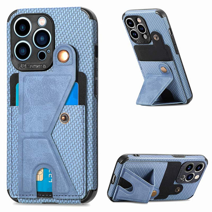 Stoßfeste, staubdichte Leder-Telefonhülle für iPhone mit Kartensteckplatz und Ständer