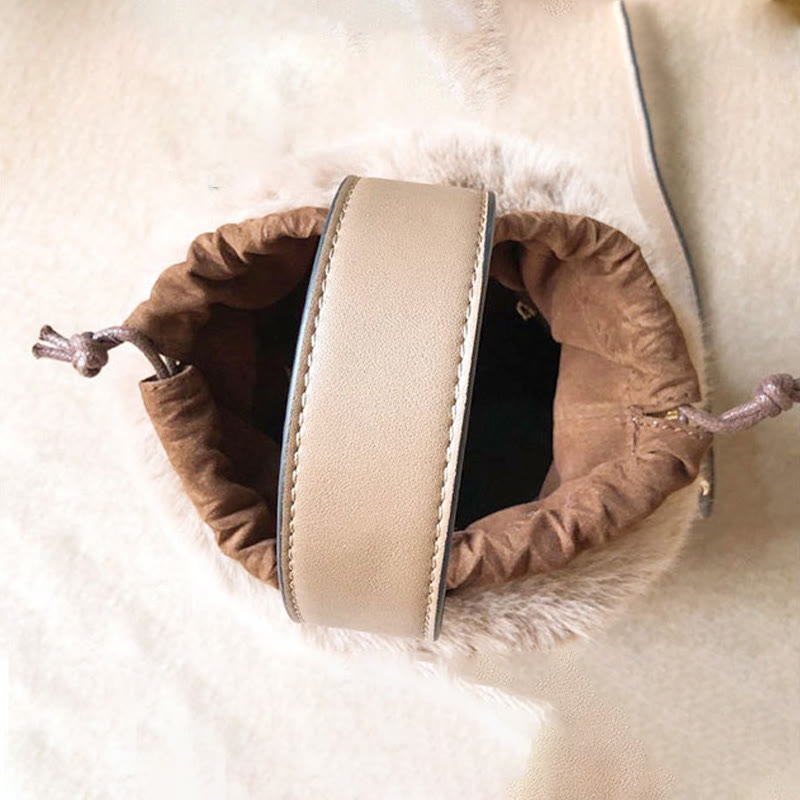 Handtasche mit Kordelzug für Damen, minimalistische Beuteltasche aus Kunstpelz