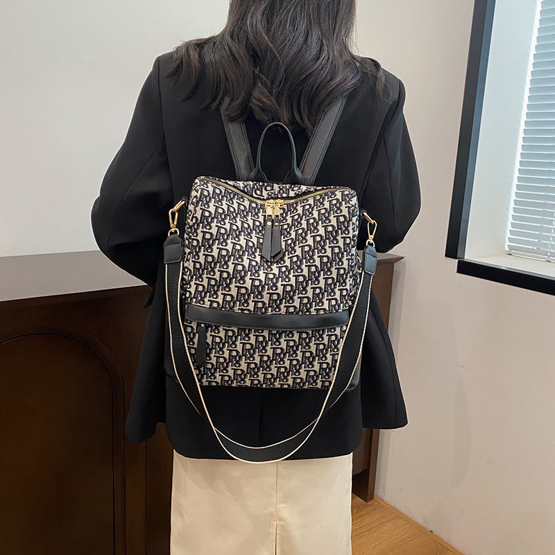Rucksack aus Canvas mit Ölgemälde-Motiv, Retro-Hahnentrittmuster, großer Studenten-Tagesrucksack
