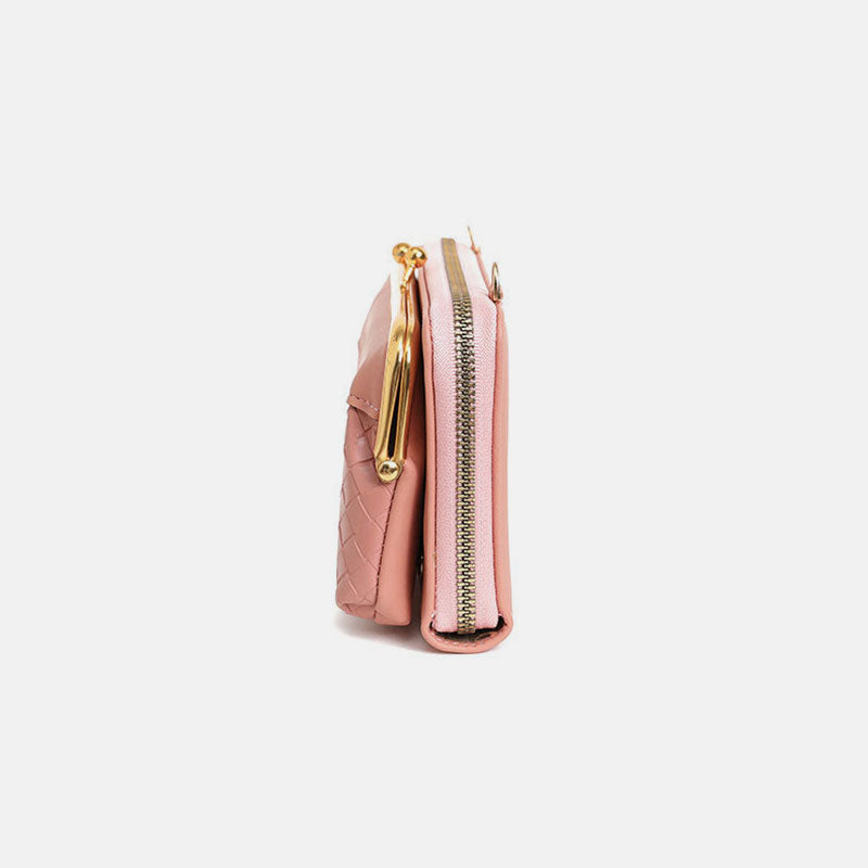 Kleine Umhängetasche Geldbörse Handytasche Damen Mini gewebtes Leder Schultertasche