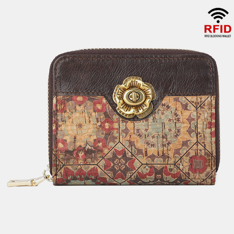 RFID Multi-Slot Echtleder Vintage Druck Kurze Brieftasche Kartenhalter