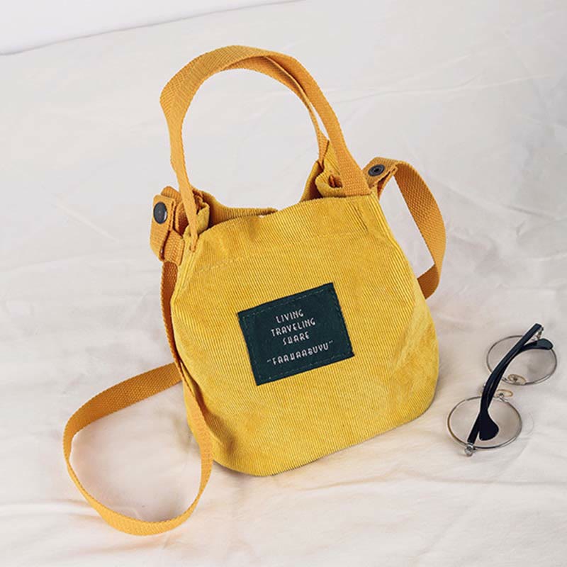 Top-Griff-Tasche für Frauen im Retro-Stil, literarische Cord-Canvas-Handtasche