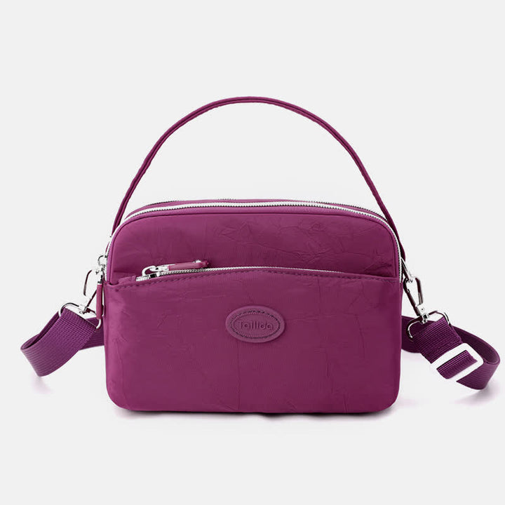 Umhängetasche für Damen, Schultertasche mit Dreifach-Reißverschluss, lässige Nylon-Geldbörse