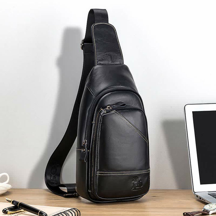 Rindsleder Leder wasserdicht Casual Sling Bag Daypack Schulter Brust Tasche