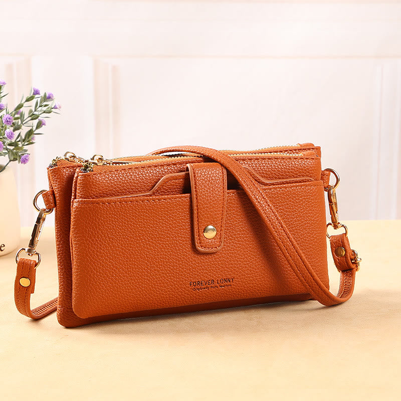 Handytasche mit zwei Fächern für Damen, multifunktionale Umhängetasche aus Leder