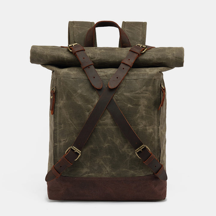 Unisex Leder Canvas gewachster Rucksack Reiserucksack wasserdichte Laptoptasche