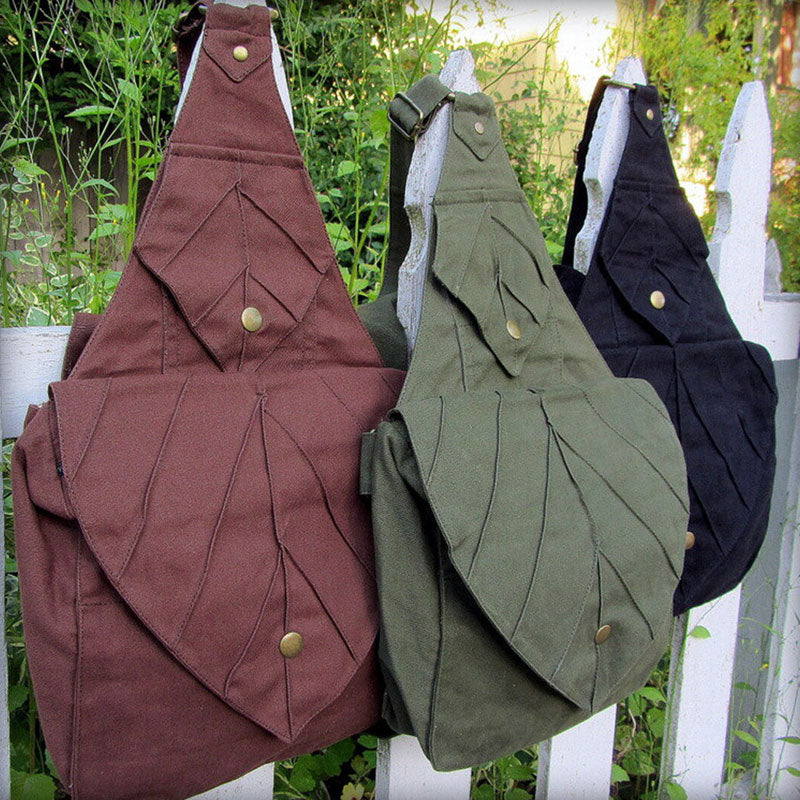 Blattform Ein-Schulter-Rucksack Büchertasche Canvas Umhängetasche Messenger Bag