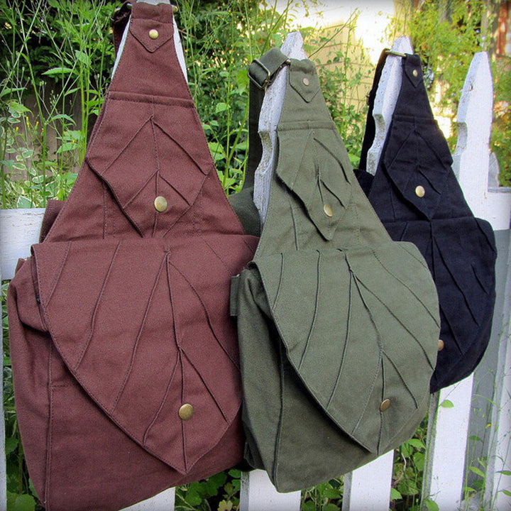 Blattform Ein-Schulter-Rucksack Büchertasche Canvas Umhängetasche Messenger Bag