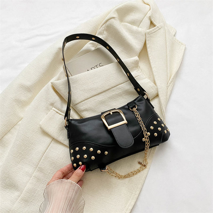 Umhängetasche für Damen, Nieten, Punk, einfarbig, Partytasche