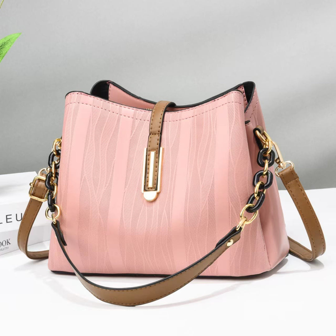 Handtasche mit Streifenmuster für Damen, groß, veganes Leder, Umhängetasche