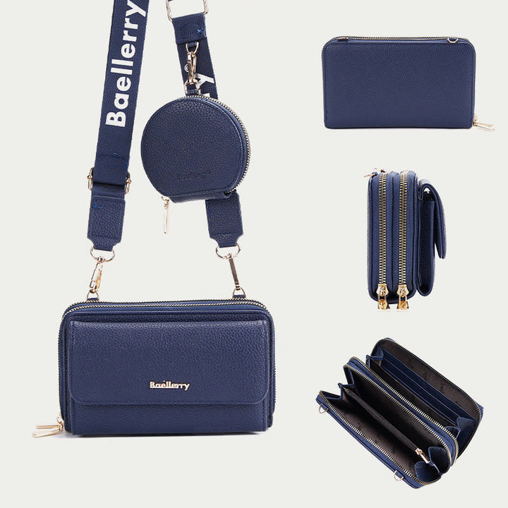 Handytasche für Damen mit Lychee-Muster und Alphabet-Trägern, Umhängetasche