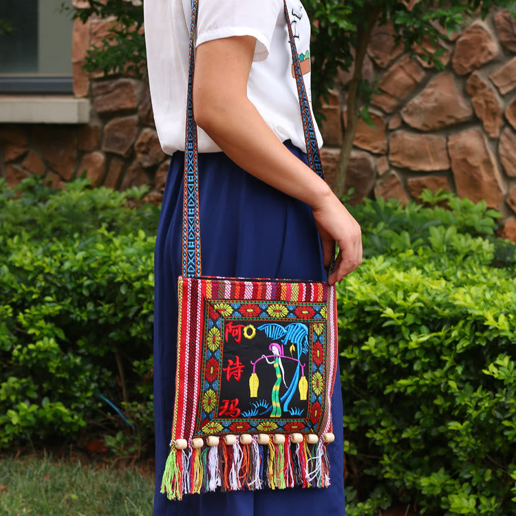 Folk Custom Schultertasche Damen Vintage Stickerei Canvas Umhängetasche