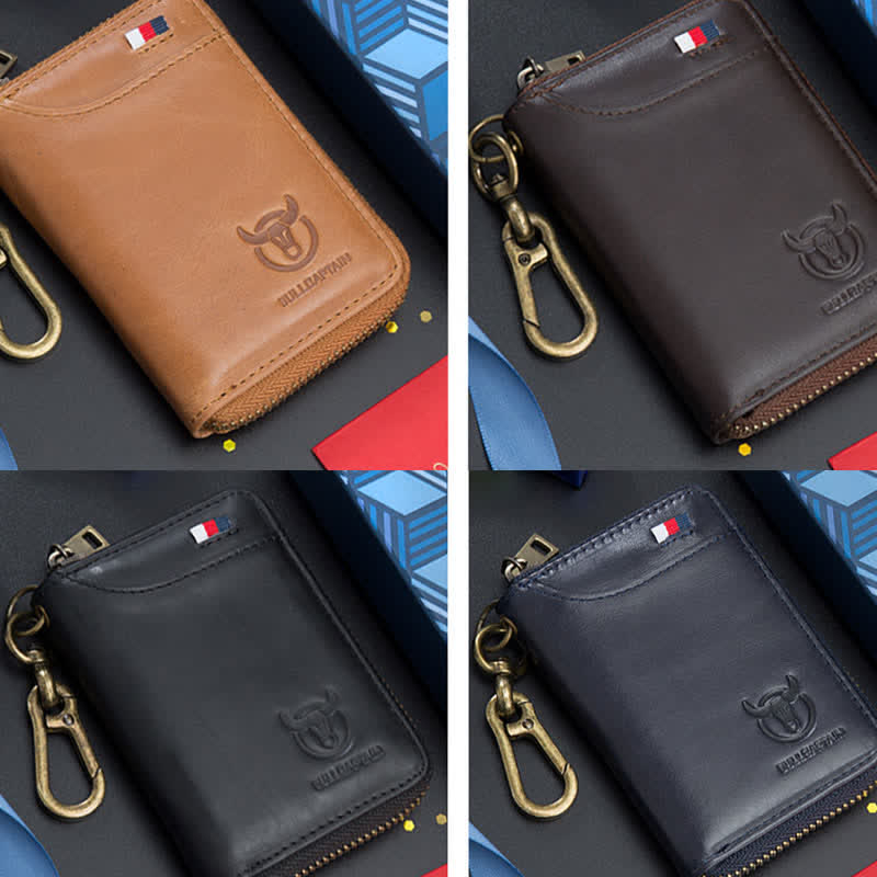 Leder-Geldbörse mit Rundum-Reißverschluss für Herren, RFID-blockierender Kartenhalter mit Schlüsselanhänger