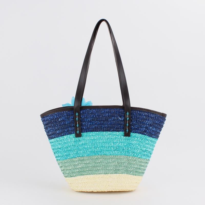 Sommerblumen-Strandtasche aus gewebtem Stroh, Reisetasche