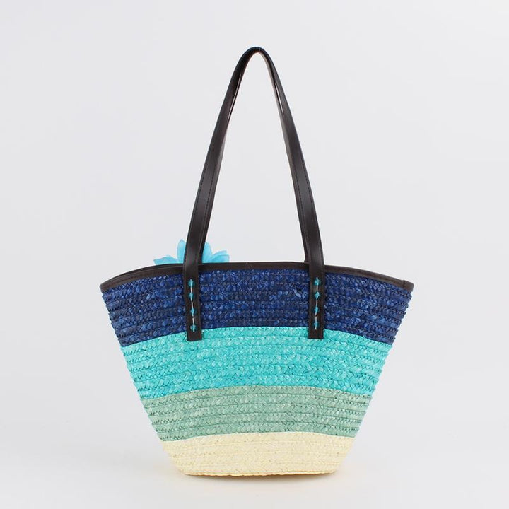 Sommerblumen-Strandtasche aus gewebtem Stroh, Reisetasche
