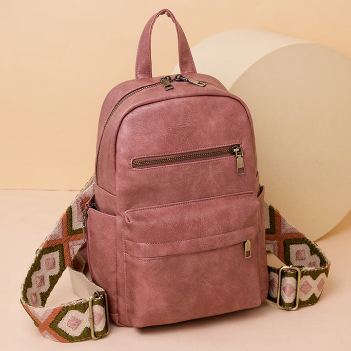 Lederrucksack für Damen, Retro, einfarbig, Mehrzweck-Schultertasche